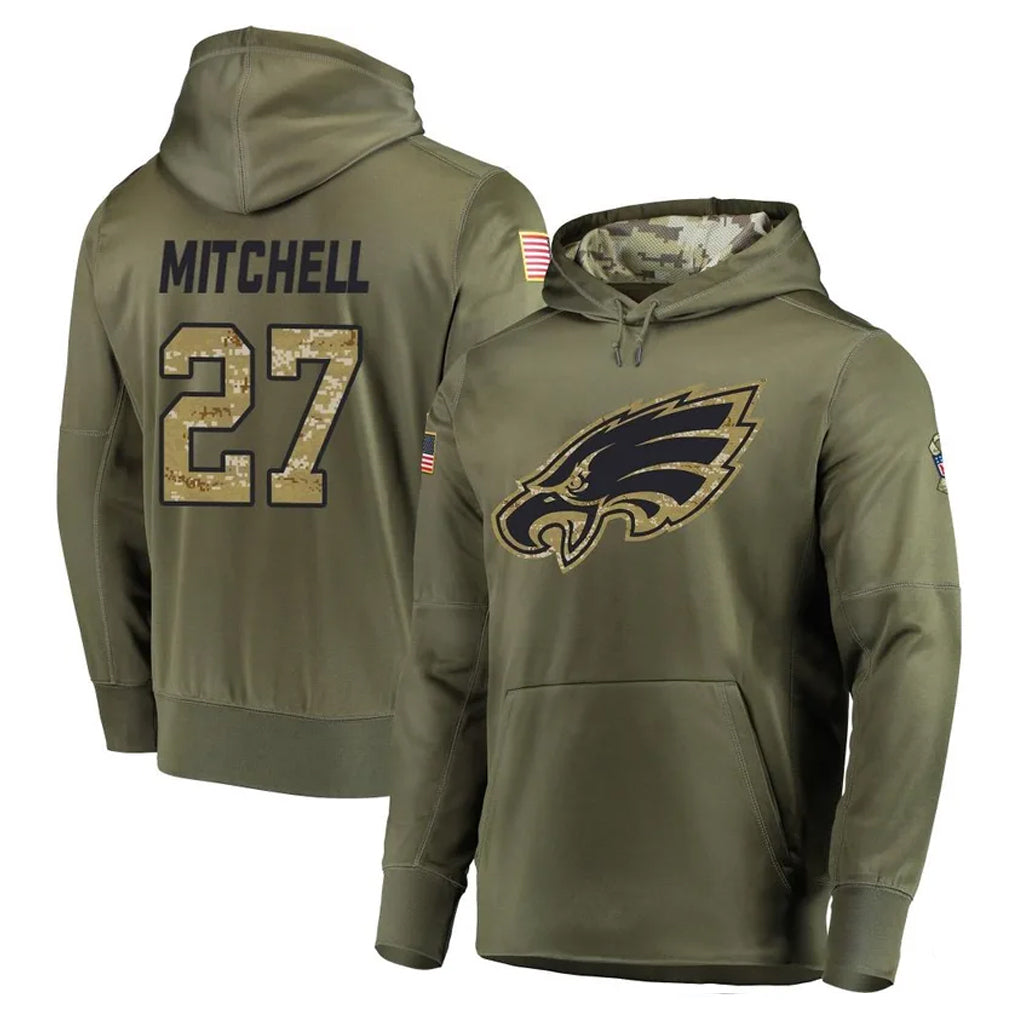 Cooneas P.Eagles #27 Quinyon Mitchell Player Olive Salute to Service Pullover Hoodies Home Game Stitched Jerseys