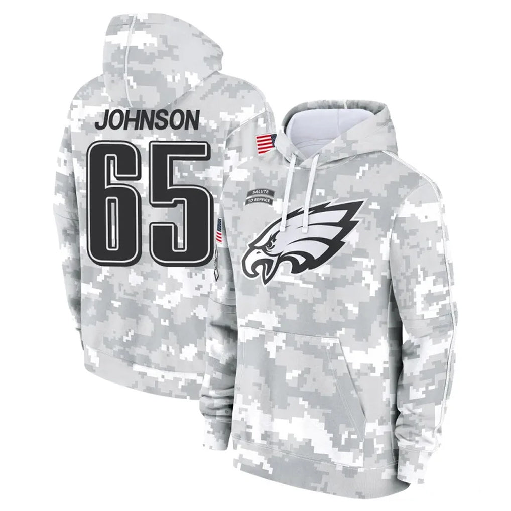 Cooneas P.Eagles #65 Lane Johnson Player Arctic Camo Salute to Service Pullover Hoodies Limited Game Stitched Jerseys