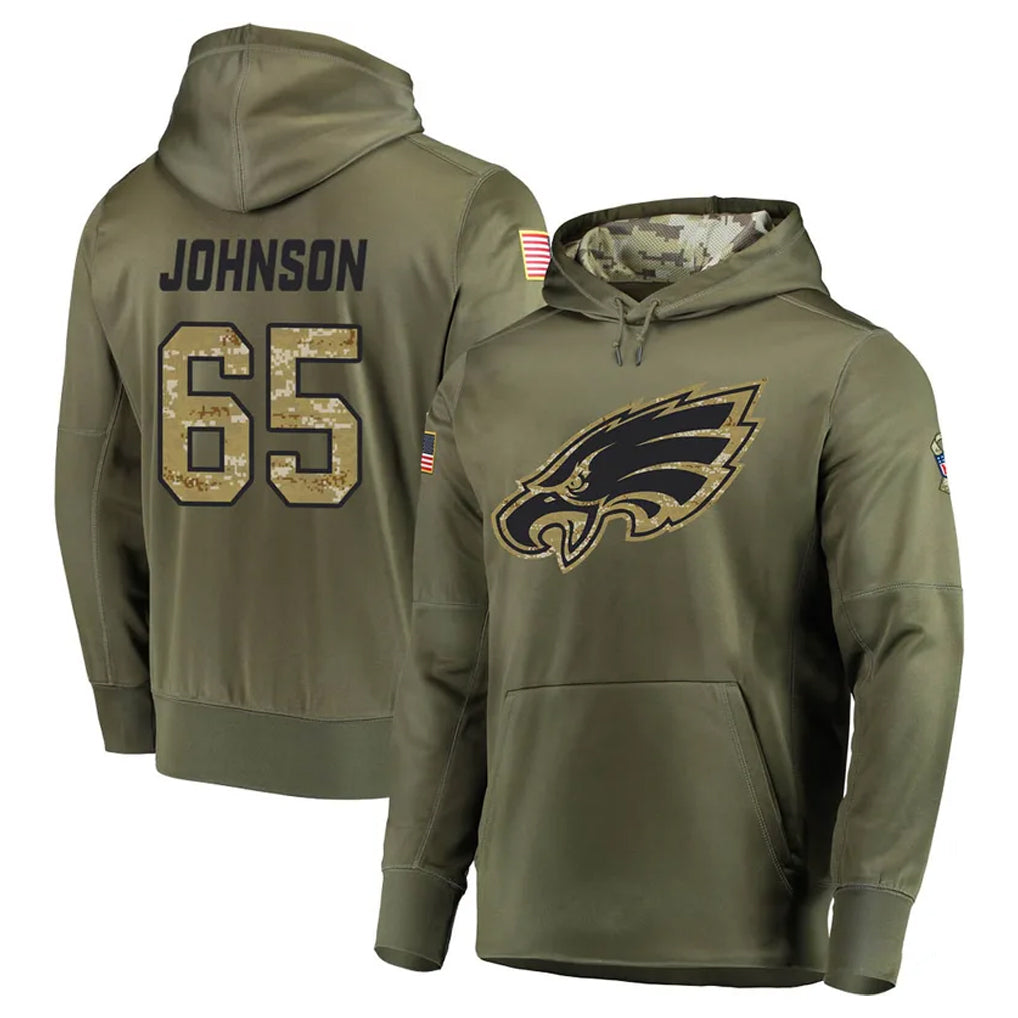 Cooneas P.Eagles #65 Lane Johnson Player Olive Salute to Service Pullover Hoodies Home Game Stitched Jerseys