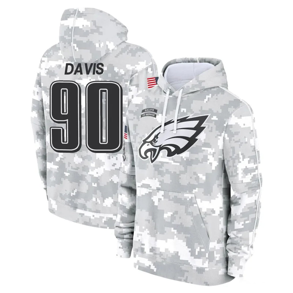 Cooneas P.Eagles #90 Jordan Davis Player Arctic Camo Salute to Service Pullover Hoodies Limited Game Stitched Jerseys
