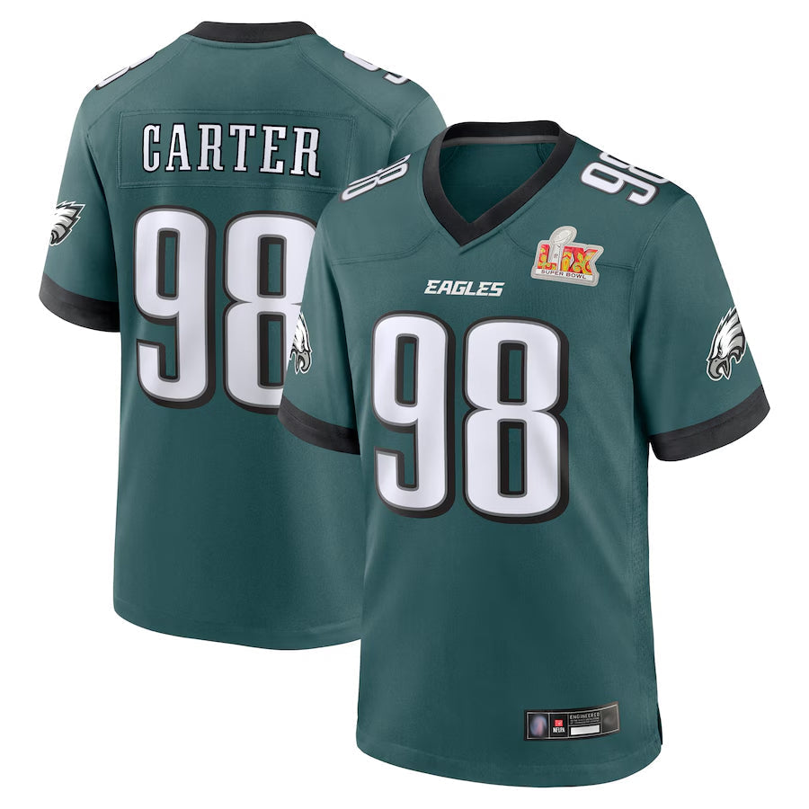 Cooneas P.Eagles #98 Jalen Carter Player Midnight Green Super Bowl LIX Game Stitched Jerseys