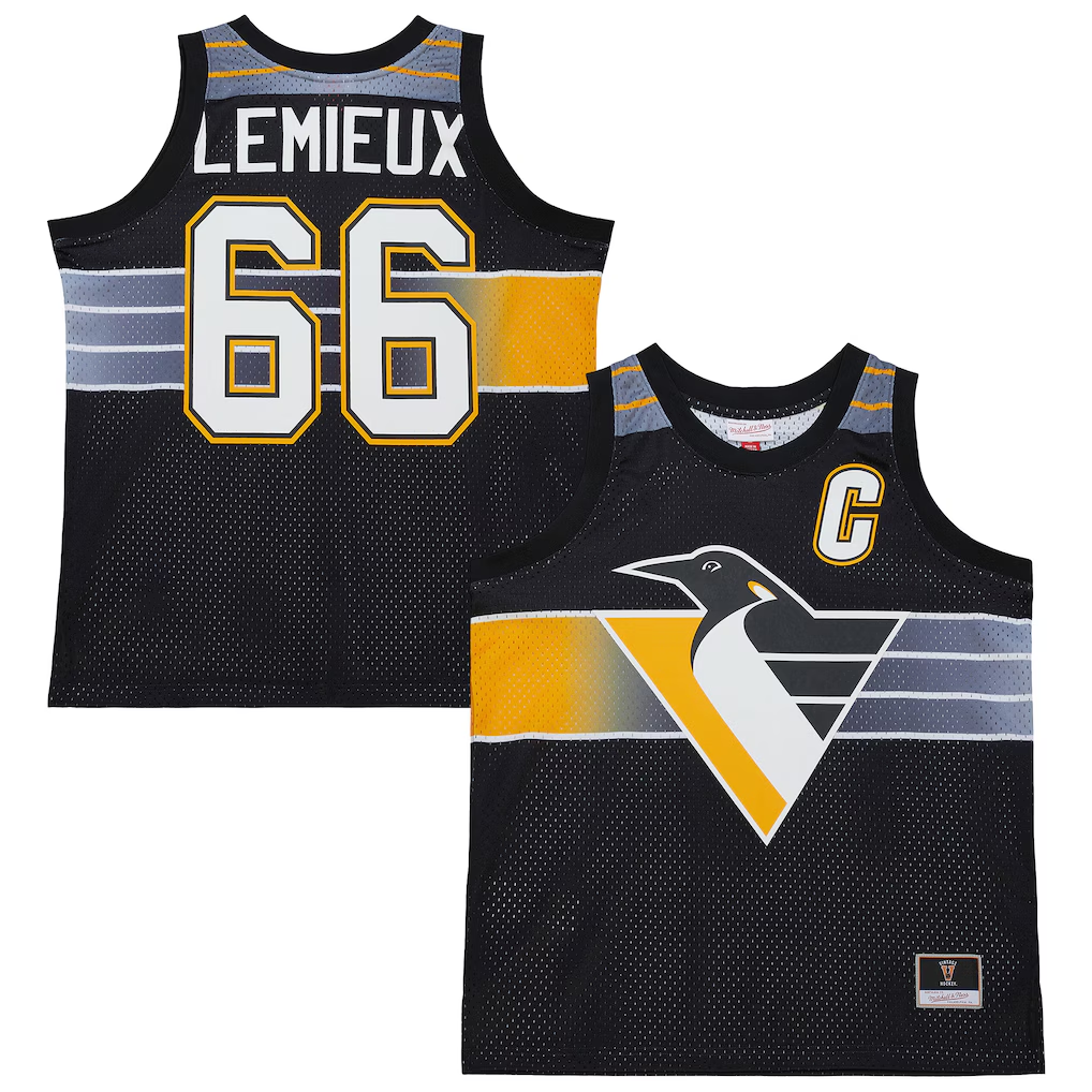 Cooneas P.Penguins #66 Mario Lemieux Mitchell & Ness Black Maxxed Out Fashion Basketball Jerseys