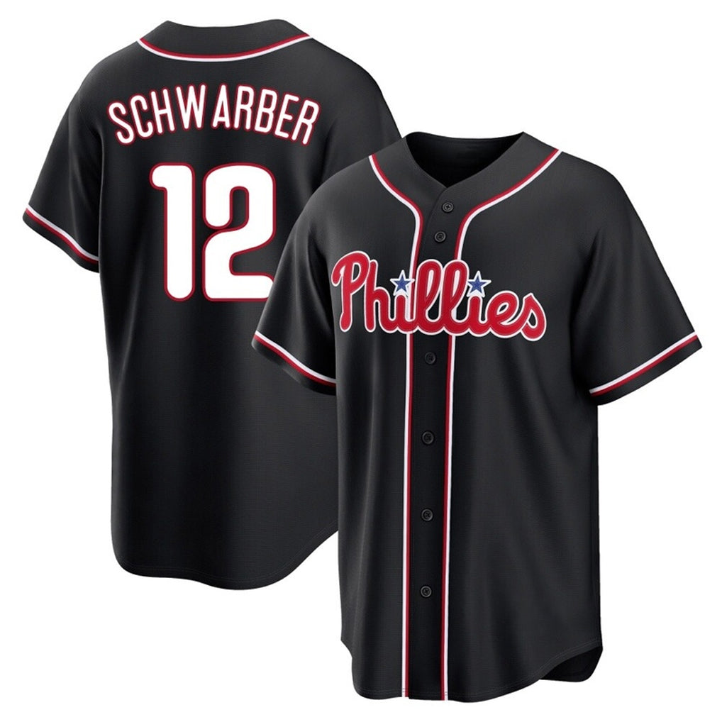 Cooneas P.Phillies #12 Kyle Schwarber Player Black Fashion Out Home Game Stitched Jerseys