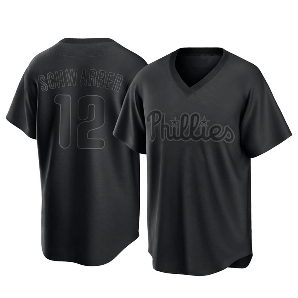 Cooneas P.Phillies #12 Kyle Schwarber Player Black Pitch Fashion Limited T-shirt Stitched Jerseys