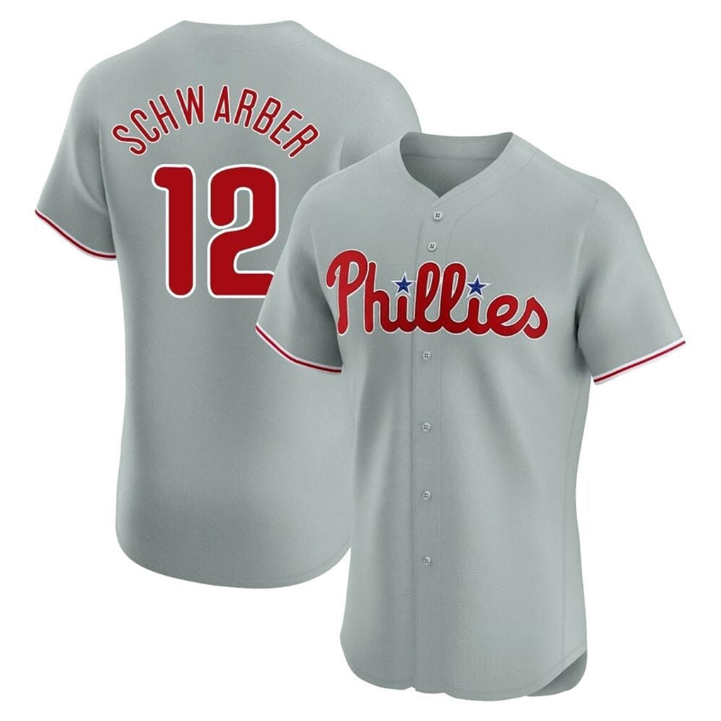 Cooneas P.Phillies #12 Kyle Schwarber Player Gray Home Limited Elite Stitched Jerseys