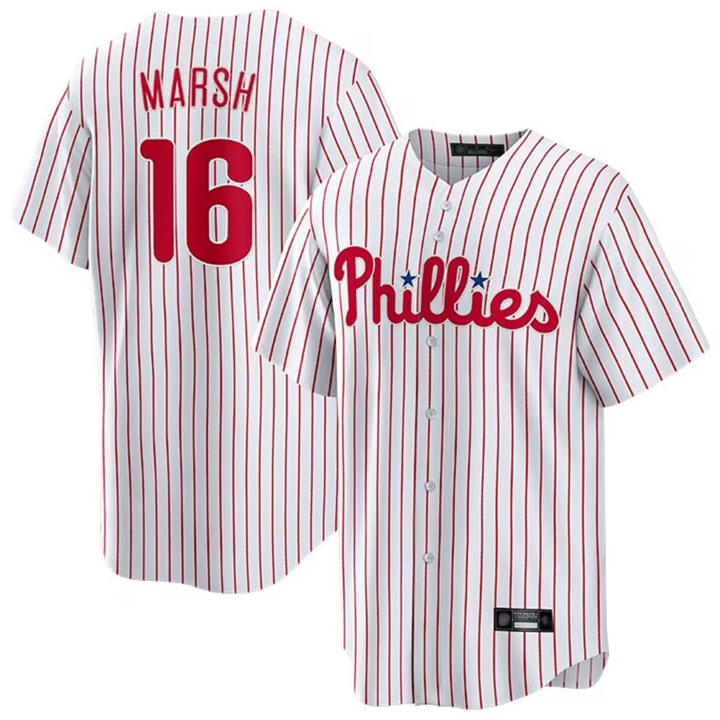 Cooneas P.Phillies #16 Brandon Marsh Player White Home Game Stitched Jerseys