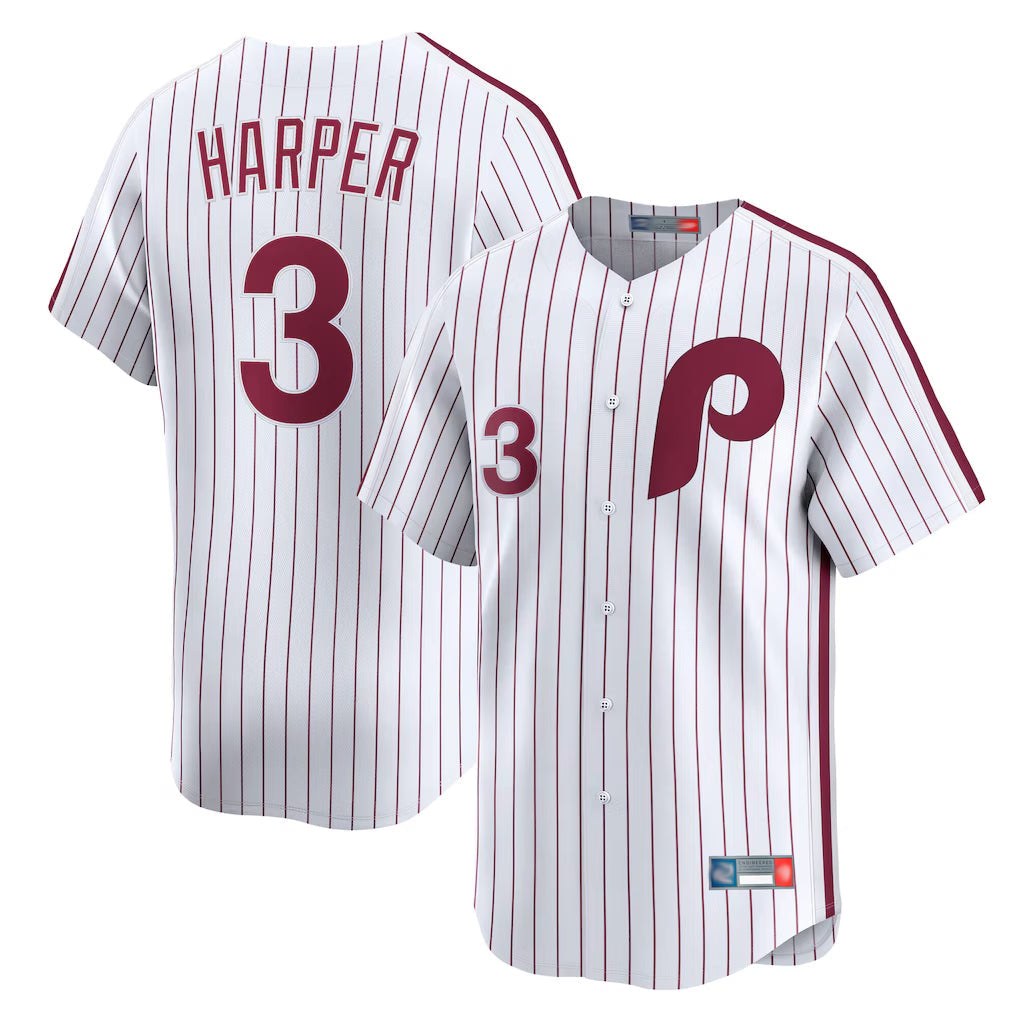 Cooneas P.Phillies #3 Bryce Harper Player White Cooperstown Collection Limited Home Stitched Jerseys