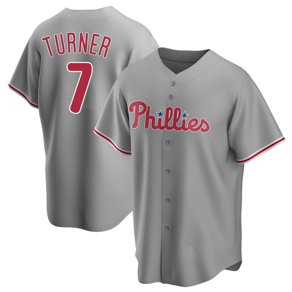 Cooneas P.Phillies #7 Trea Turner Player Gray Home Game Stitched Jerseys