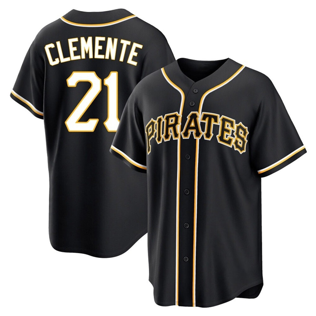 Cooneas P.Pirates #21 Roberto Clemente Player Black Fashion Out Home Game Stitched Jerseys