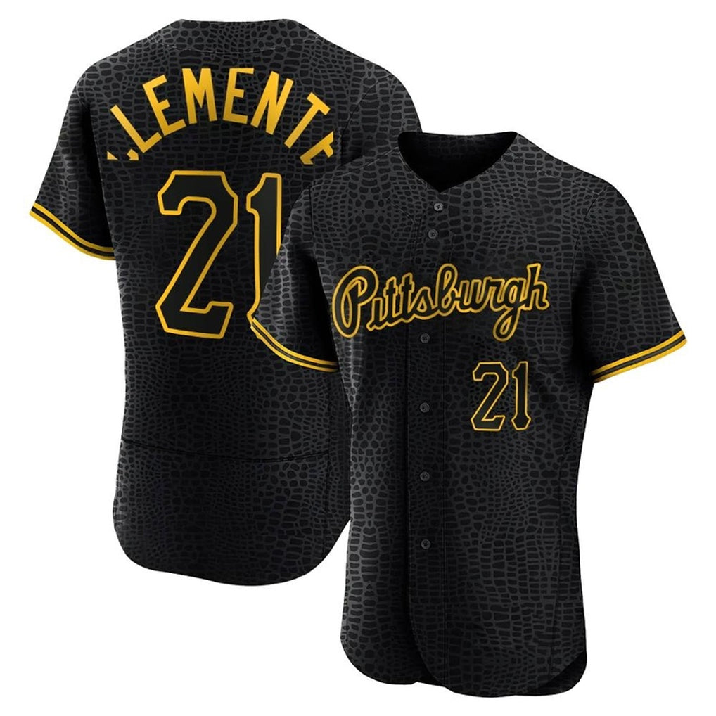 Cooneas P.Pirates #21 Roberto Clemente Player Black Snake Skin City Home Limited Elite Stitched Jerseys