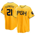 Cooneas P.Pirates #21 Roberto Clemente Player Gold City Connect Home Game Stitched Jerseys