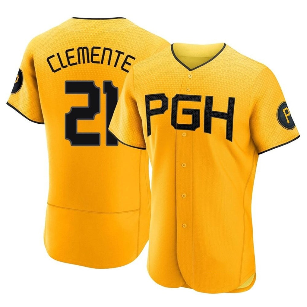 Cooneas P.Pirates #21 Roberto Clemente Player Gold City Connect Home Limited Elite Stitched Jerseys