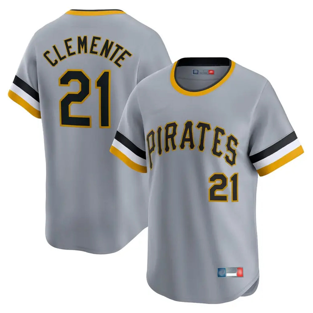 Cooneas P.Pirates #21 Roberto Clemente Player Gray Throwback Cooperstown Collection Limited T-shirt Stitched Jerseys