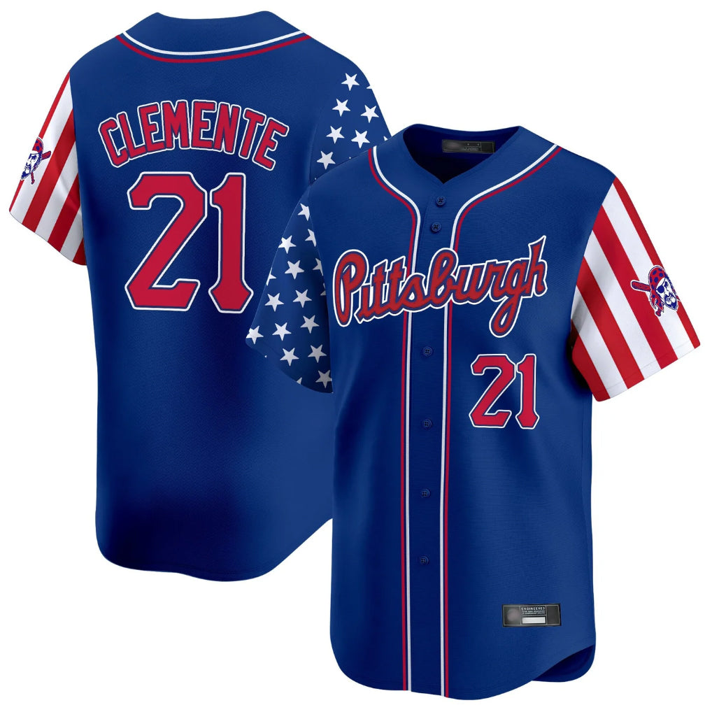 Cooneas P.Pirates #21 Roberto Clemente Player Royal 2025 Independence Day Vapor Premier Limited Stitched Jerseys