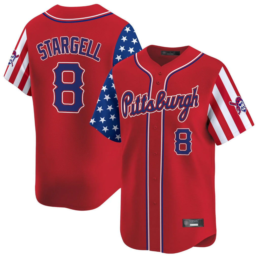 Cooneas P.Pirates #8 Willie Stargell Player Red 2025 Independence Day Vapor Premier Limited Stitched Jerseys