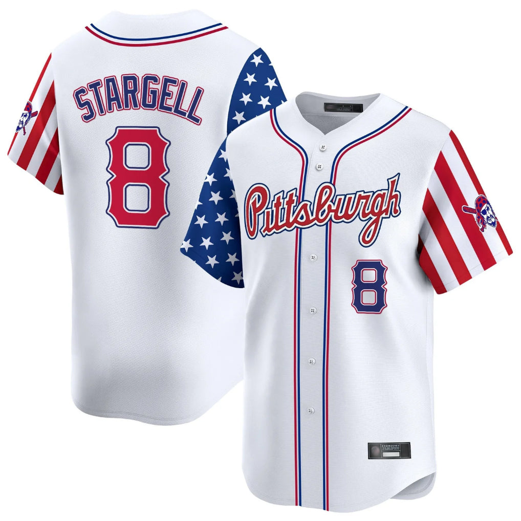 Cooneas P.Pirates #8 Willie Stargell Player White 2025 Independence Day Vapor Premier Limited Stitched Jerseys