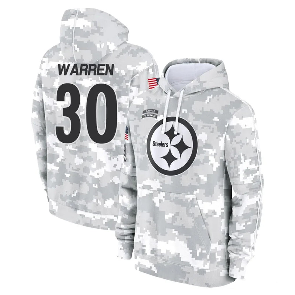Cooneas P.Steelers #30 Jaylen Warren Player Arctic Camo Limited Salute to Service Pullover Hoodies Game Stitched Jerseys