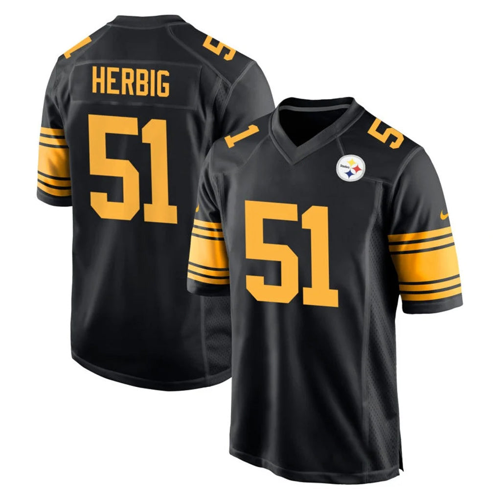 Cooneas P.Steelers #51 Nick Herbig Player Black Color Rush Home Game Stitched Jerseys
