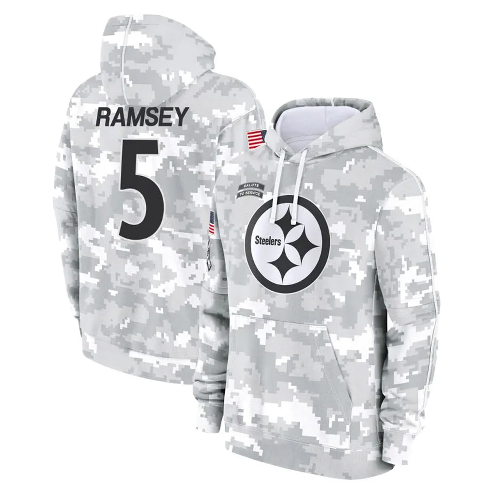 Cooneas P.Steelers #5 Jalen Ramsey Player Arctic Camo Limited Salute to Service Pullover Hoodies Game Stitched Jerseys