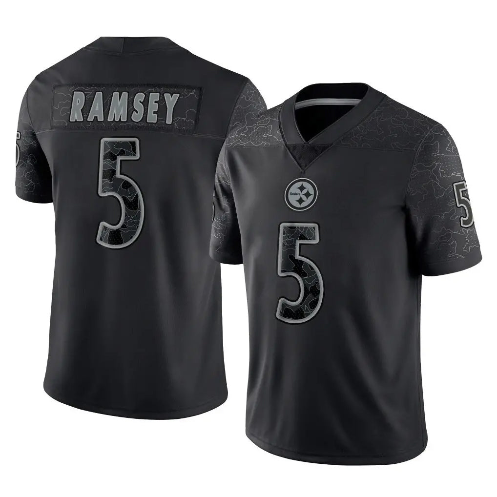 Cooneas P.Steelers #5 Jalen Ramsey Player Black Reflective Limited Home Game Stitched Jerseys