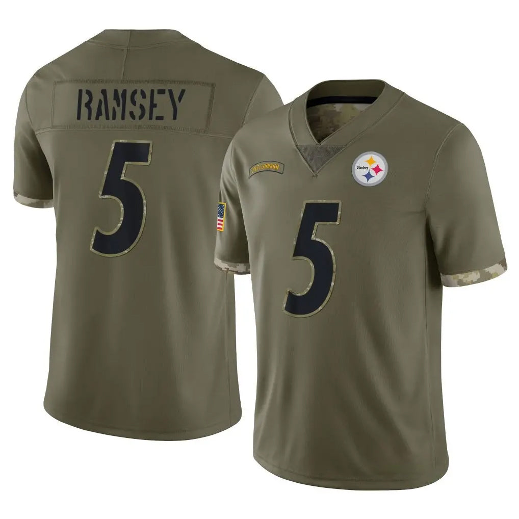 Cooneas P.Steelers #5 Jalen Ramsey Player Olive Limited Salute To Service Home Game Stitched Jerseys