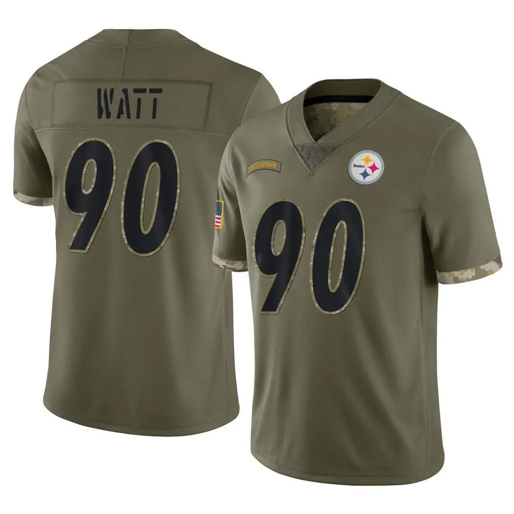 Cooneas P.Steelers #90 T.J. Watt Player Olive Limited Salute To Service Home Game Stitched Jerseys