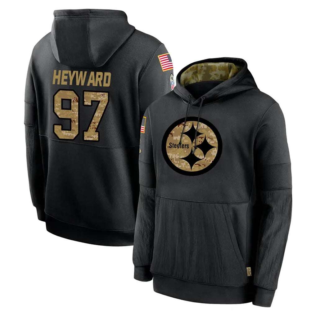 Cooneas P.Steelers #97 Cameron Heyward Player Black Salute to Service Hoodies Limited Game Stitched Jerseys