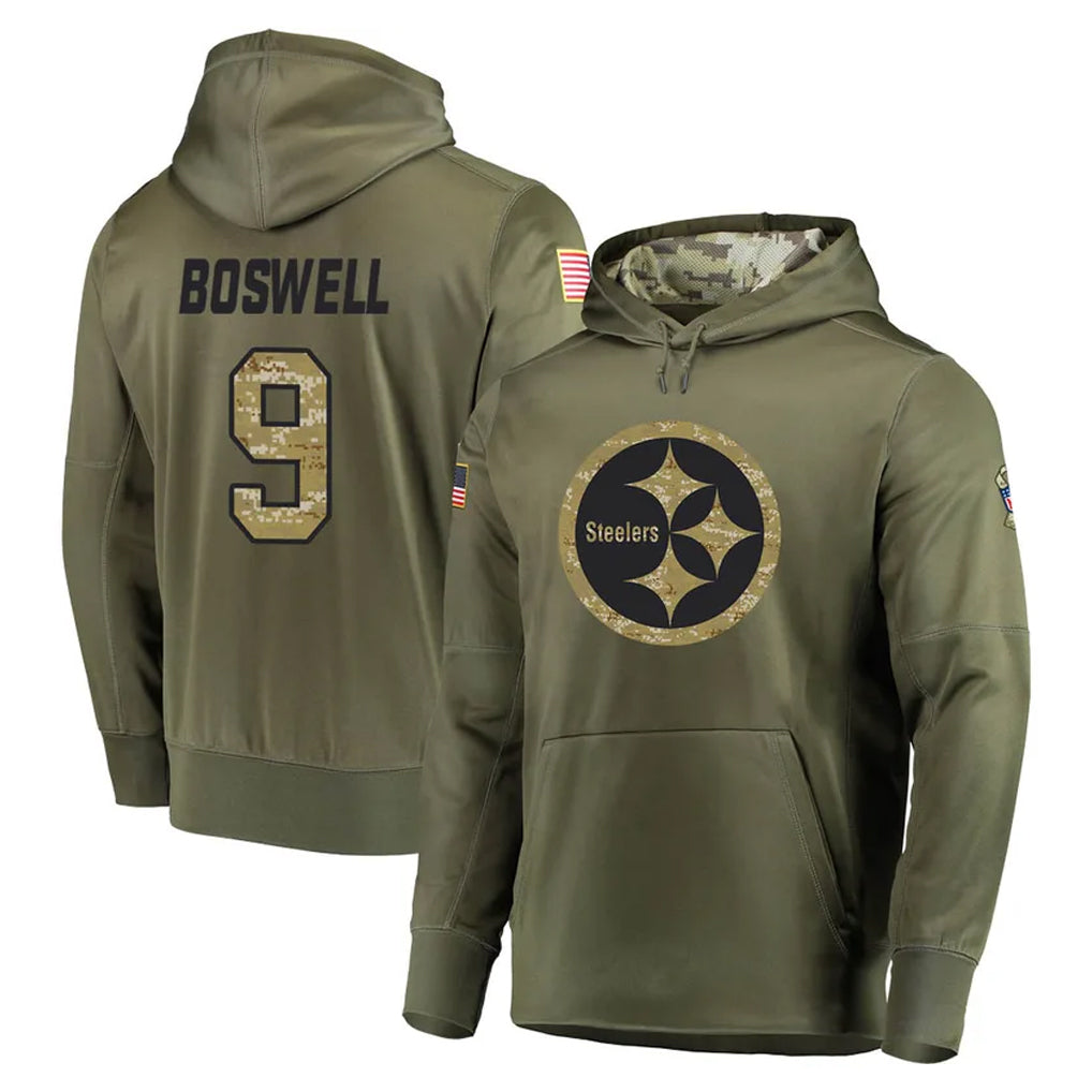 Cooneas P.Steelers #9 Chris Boswell Player Olive Salute to Service Pullover Hoodie Home Game Stitched Jerseys