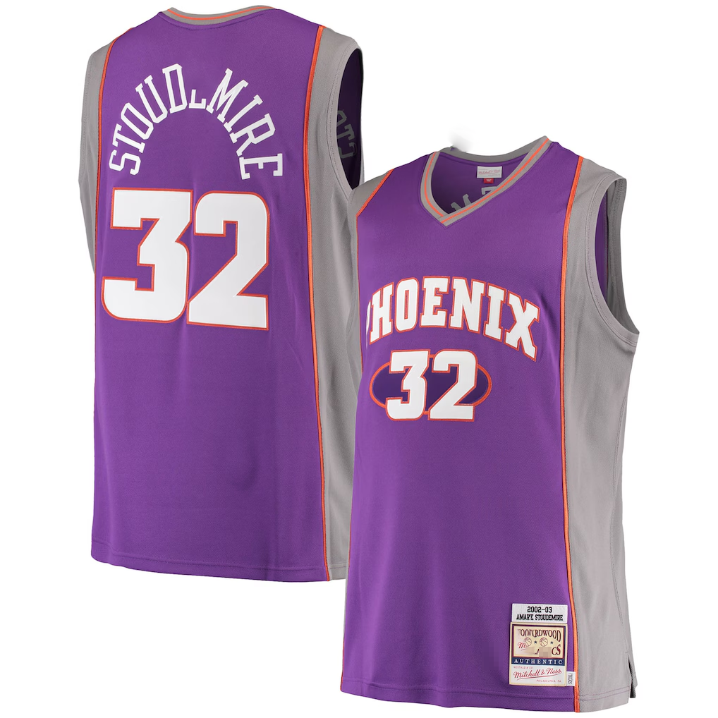 Cooneas P.Sunss #32 Amar'e Stoudemire Mitchell & Ness Purple Hardwood Classics Authentic Jerseys