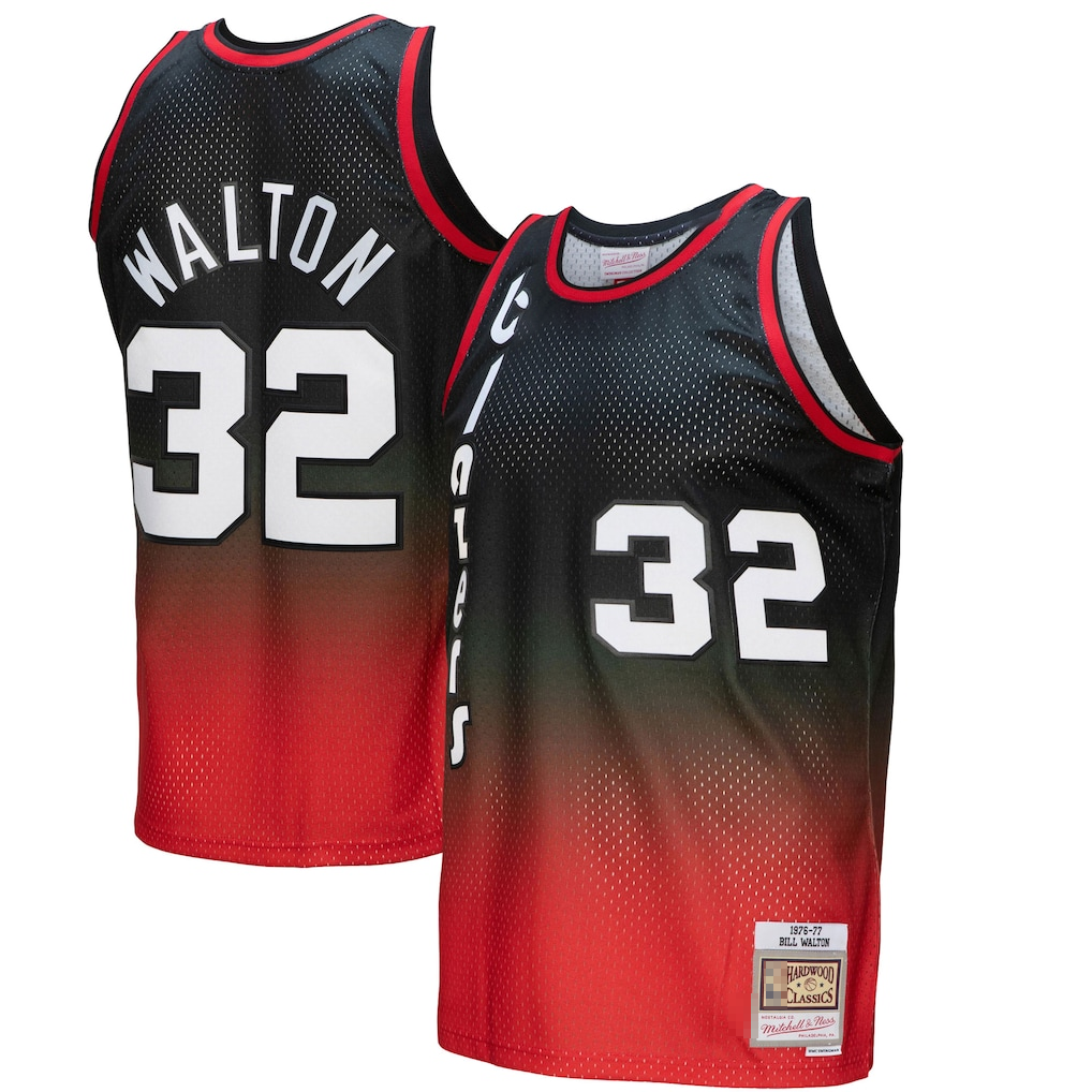 Cooneas PT.Blazers #32 Bill Walton Mitchell & Ness RedBlack 1976--1977 Hardwood Classics Fadeaway Swingman Player Jerseys