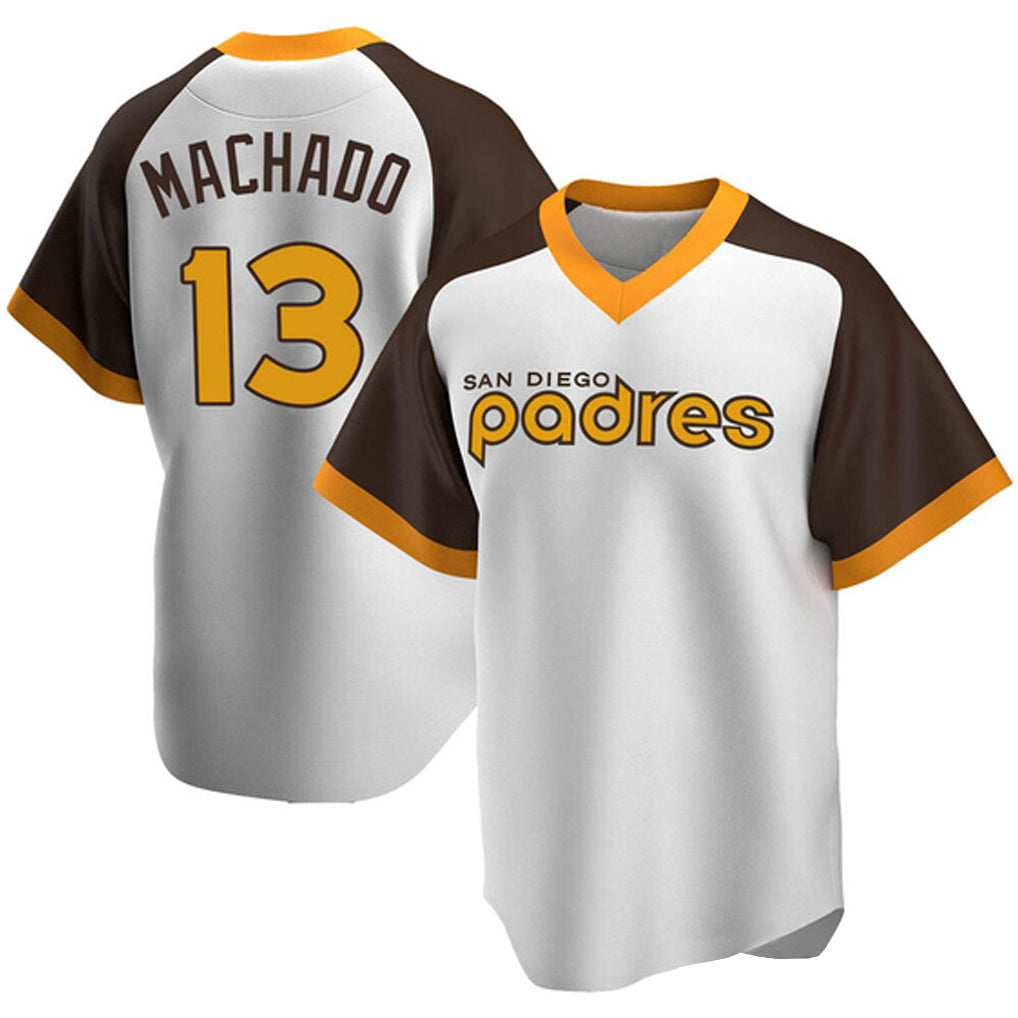 Cooneas S.Diego Padres #13 Manny Machado Player White Home Cooperstown Collection Replica Game Stitched Jerseys