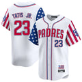 Cooneas S.Diego Padres #23 Fernando Tatis Jr Player White Independence Day Home Limited Stitched Jerseys
