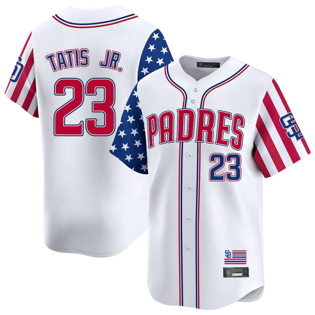 Cooneas S.Diego Padres #23 Fernando Tatis Jr Player White Independence Day Home Limited Stitched Jerseys