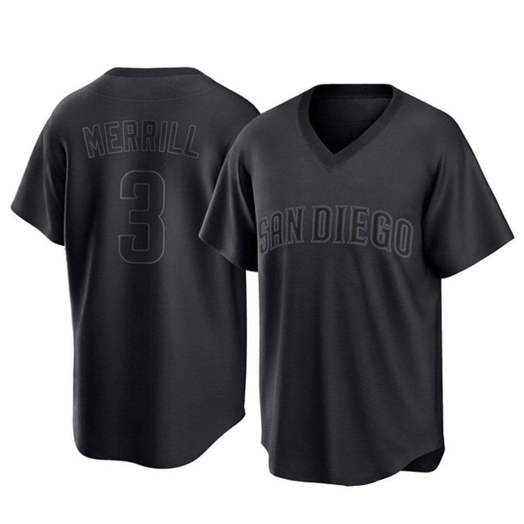 Cooneas S.Diego Padres #3 Jackson Merrill Player Black Pitch Fashion Game T-shirt Stitched Jerseys