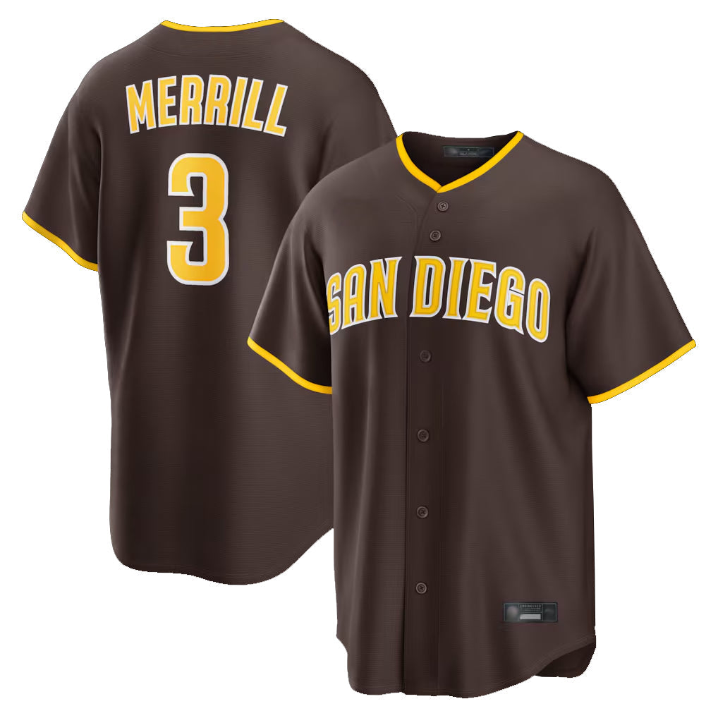 Cooneas S.Diego Padres #3 Jackson Merrill Player Brown Home Game Stitched Jerseys