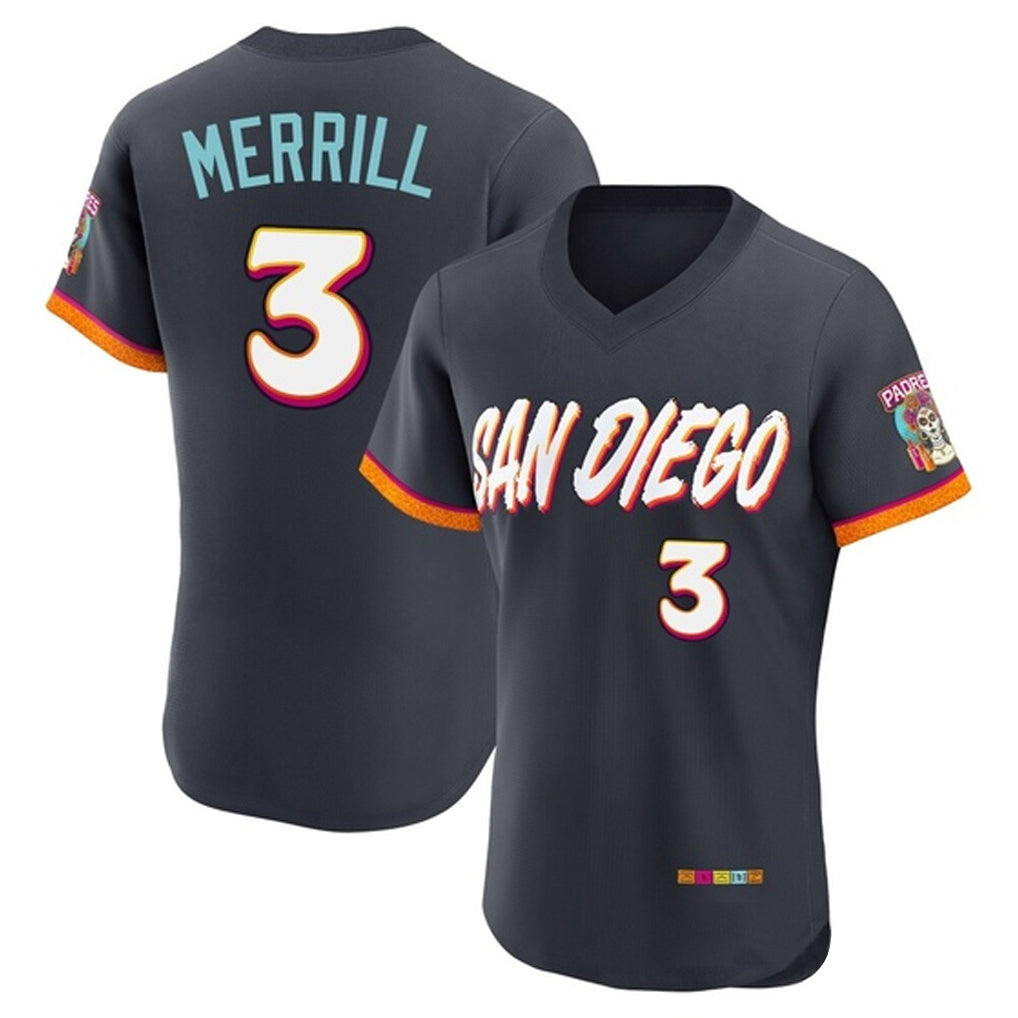 Cooneas S.Diego Padres #3 Jackson Merrill Player Obsidian 2026 City Connect Home Limited Elite T-shirt Stitched Jerseys