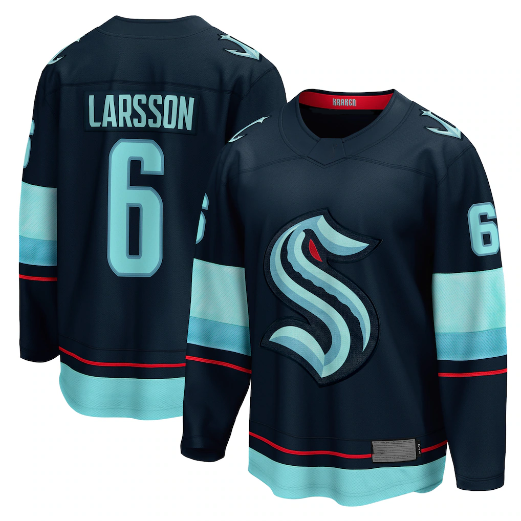 Cooneas S.Kraken #6 Adam Larsson Deep Sea Blue Home Breakaway Player Jerseys