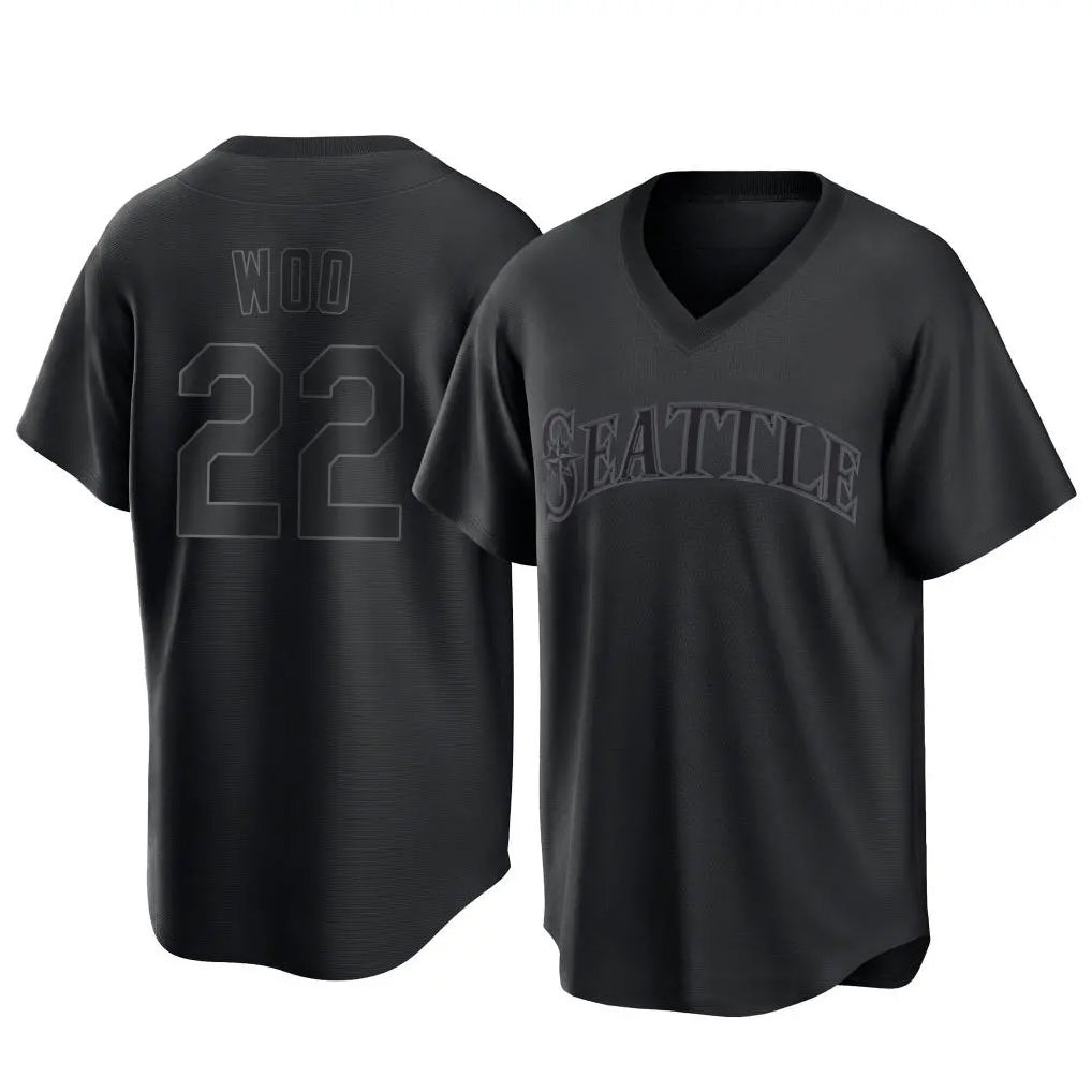 Cooneas S.Mariners #22 Bryan Woo Player Black Replica Fashion T-shirt Stitched Jerseys