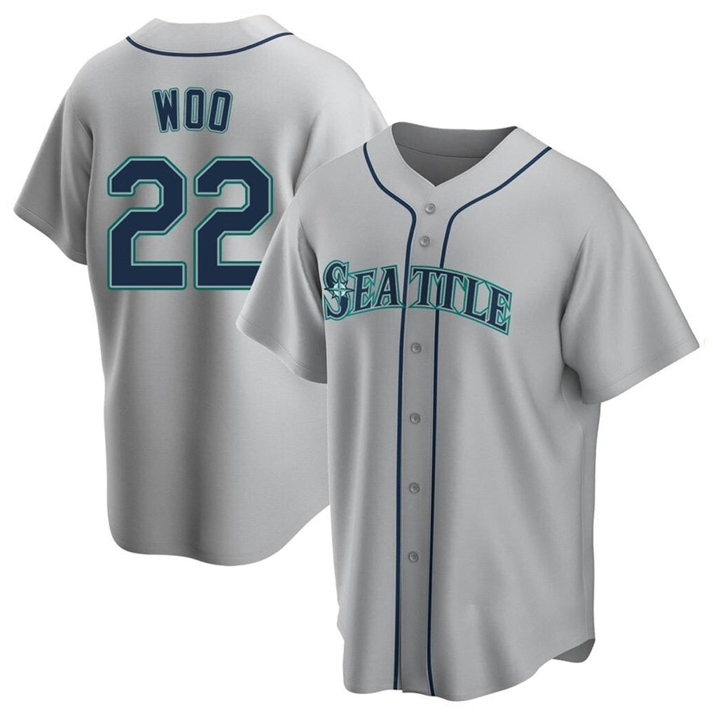 Cooneas S.Mariners #22 Bryan Woo Player Gray Home Game Stitched Jerseys