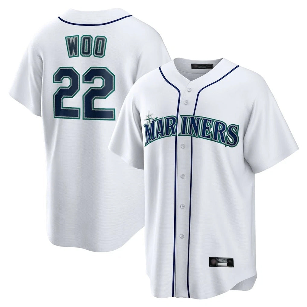 Cooneas S.Mariners #22 Bryan Woo Player White Home Game Stitched Jerseys