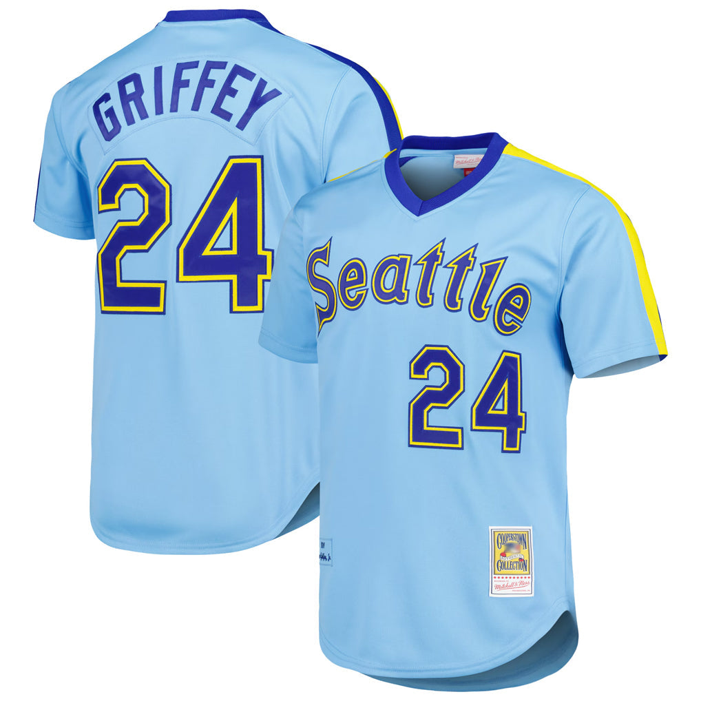 Cooneas S.Mariners #24 Ken Griffey Jr Player Light Blue Mitchell & Ness Cooperstown Collection Game Stitched Jerseys