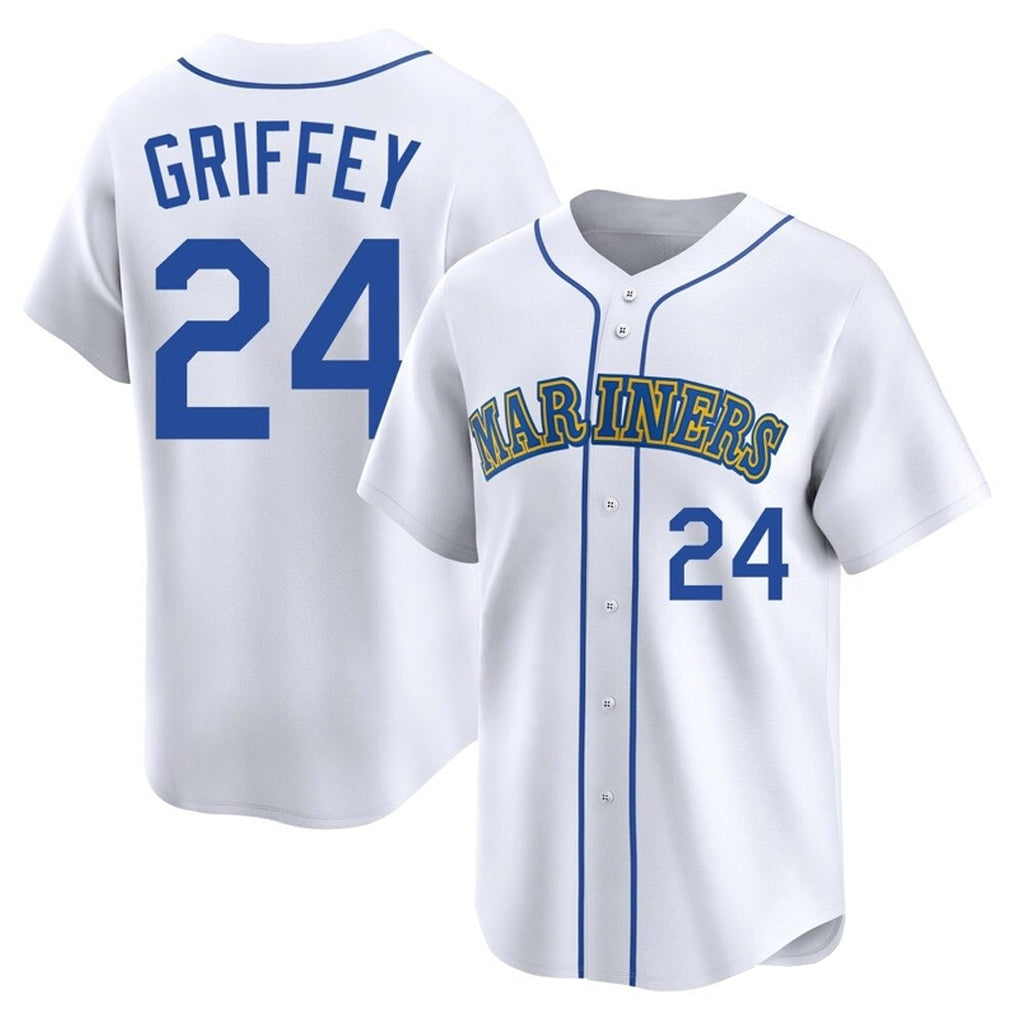 Cooneas S.Mariners #24 Ken Griffey Jr Player White Pitch Fashion Game Stitched Jerseys