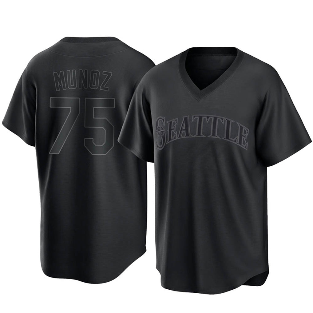 Cooneas S.Mariners #75 Andres Munoz Player Black Replica Fashion T-shirt Stitched Jerseys
