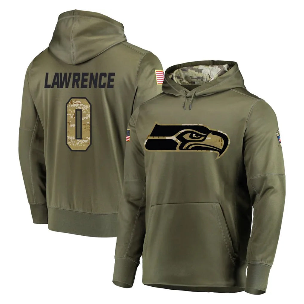 Cooneas S.Seahawks #0 DeMarcus Lawrence Player Olive Salute to Service Pullover Hoodie Home Game Stitched Jerseys