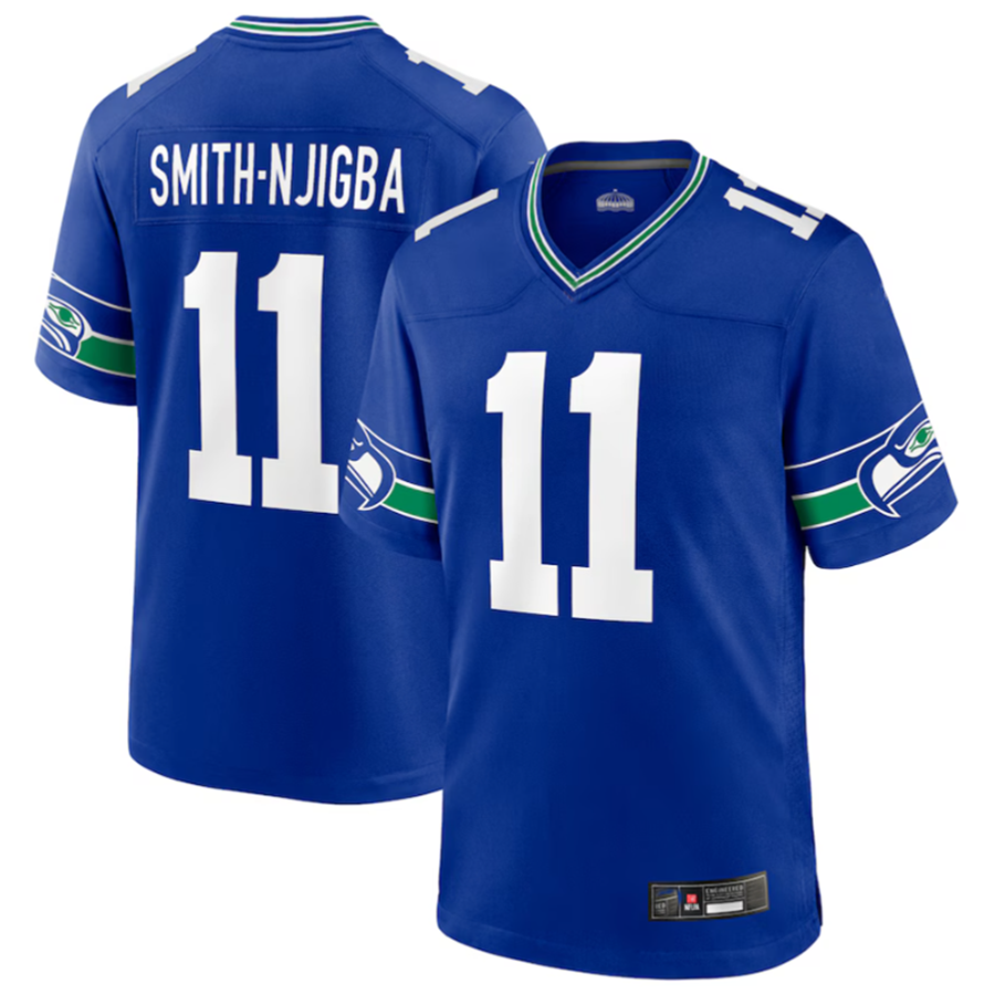 Cooneas S.Seahawks #11 Jaxon Smith-Njigba Royal Throwback Player Game Stitched American Stitched Jerseys