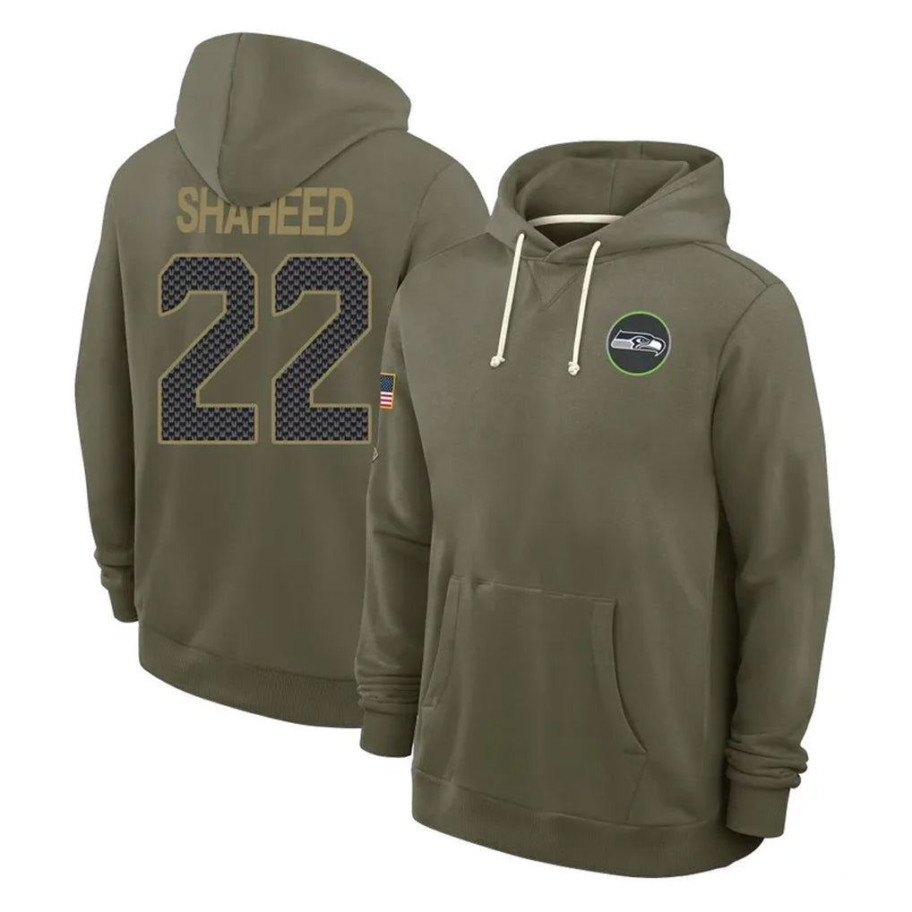 Cooneas S.Seahawks #22 Rashid Shaheed Player Olive Salute to Service Pullover Hoodies Limited Stitched Jerseys