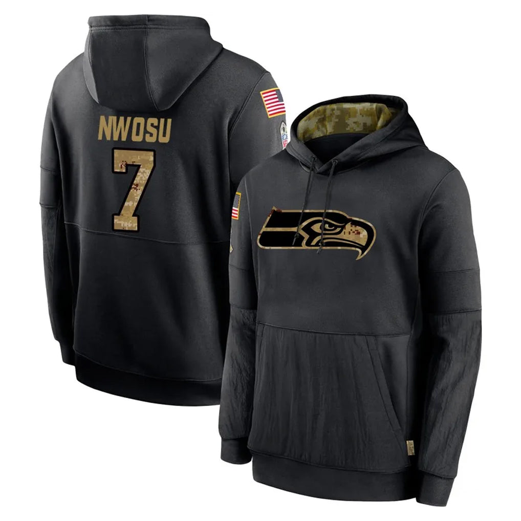 Cooneas S.Seahawks #7 Uchenna Nwosu Player Black Salute to Service Hoodies Limited Game Stitched Jerseys