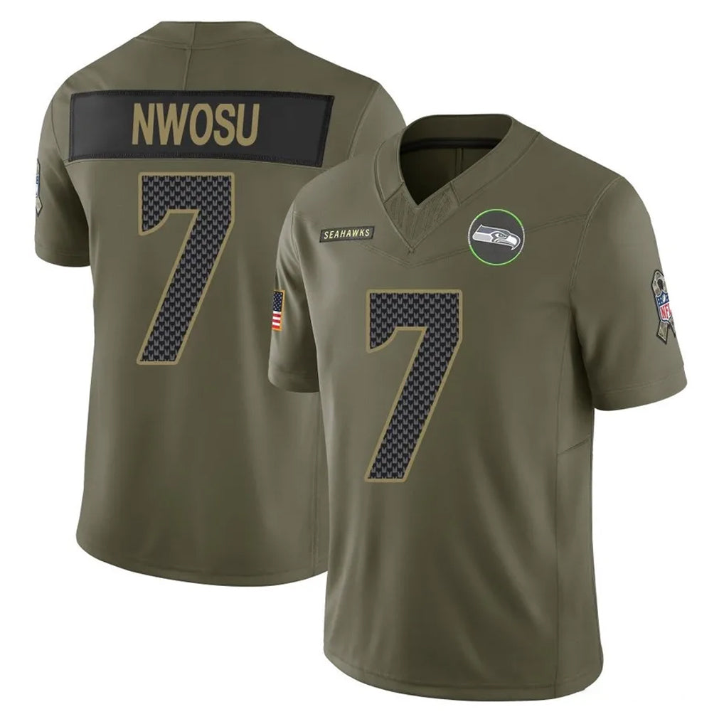 Cooneas S.Seahawks #7 Uchenna Nwosu Player Olive 2025 Salute To Service Limited Home Game Stitched Jerseys