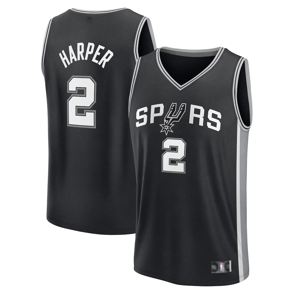 Cooneas SA.Spurs #2 Dylan Harper Fanatics Black 2025 NBA Draft First Round Pick Fast Break Replica Jerseys - Icon Edition
