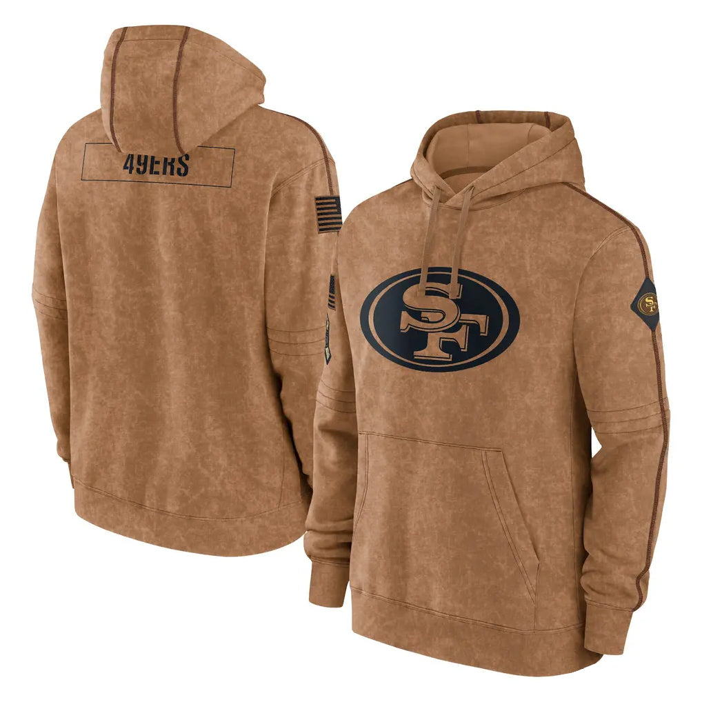 Cooneas SF.49ers Brown Limited Salute to Service Pullover Hoodies Game Blank Player Stitched Jerseys